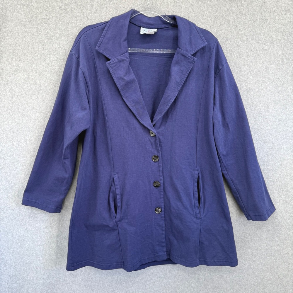 Mishi Women Blazer Jacket Small Purple Cotton 3/4 Sleeve‎ Button Front Lagenlook
